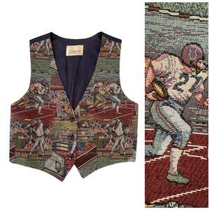 VTG 80s 90s Tapestry Sports Vest | Sporty Football Baseball | USA | Navy L
